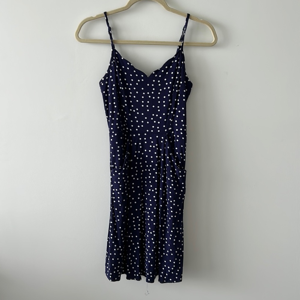 Navy blue with white polkadots day dress